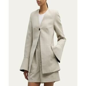 CO Clay Gray Collarless Flare Cuff V-Neckline Single Button Solo-Breasted Jacket